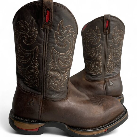 Rocky Long Range Square Toe Leather Western Cowboy Biker Work Boots Men's 13 W - Picture 1 of 14